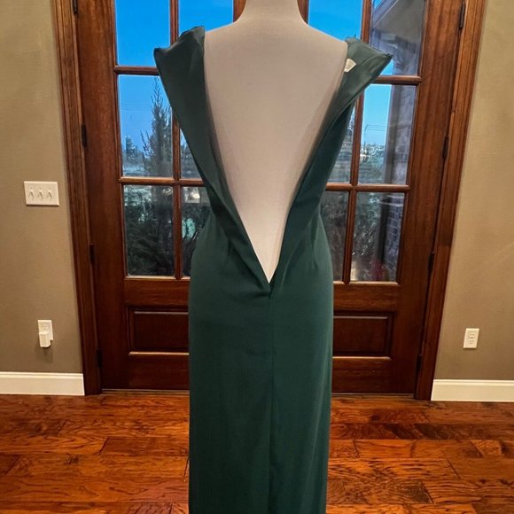 New Jenny Packham Dress Size 4 Hunter Green Drape Front High Slit JP1013 Gown - Picture 13 of 16